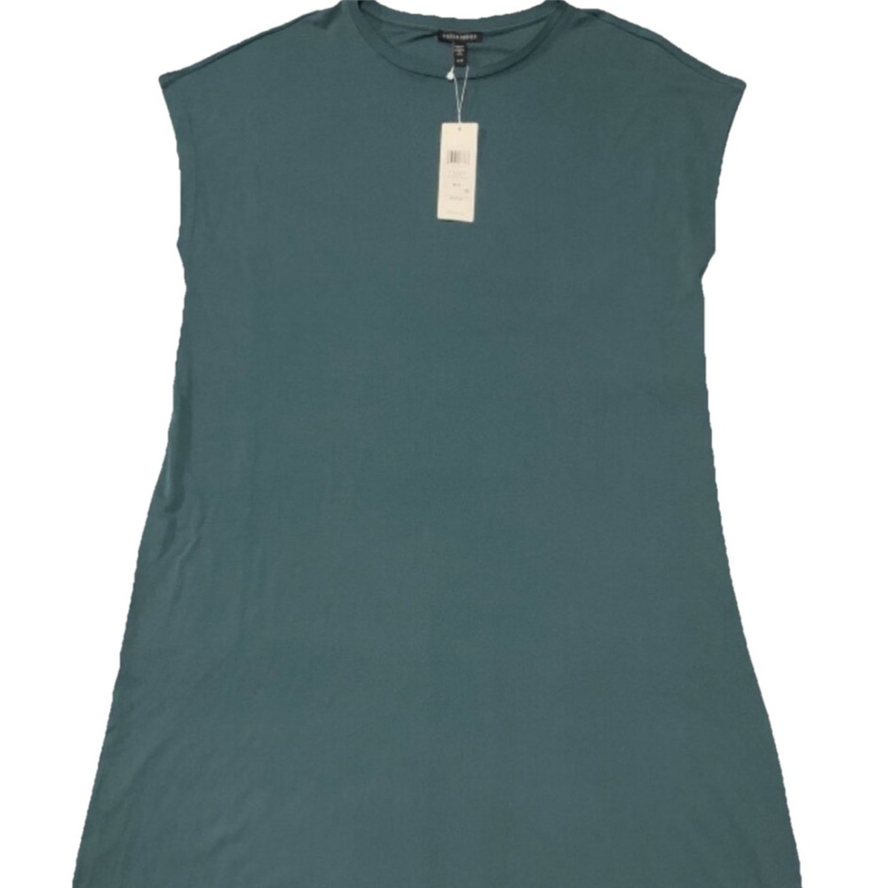 NWT Eileen Fisher 100% Silk Stretch Jersey Crew Neck Dress Agean Boxy Fit Size M